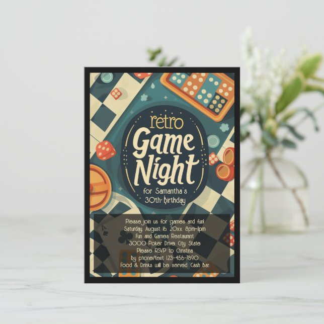 Retro Game Night Social or Birthday Party Invitation (Standing Front)