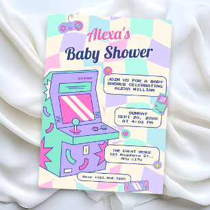 Retro game play baby shower invitation