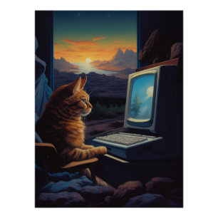 Retro Gamer Cat   8-Bit Pixel Art Gaming Poster