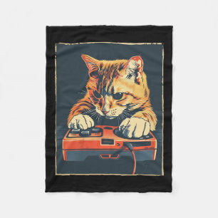 Retro Gamer Cat Having Fun Gaming Console For Game Fleece Blanket