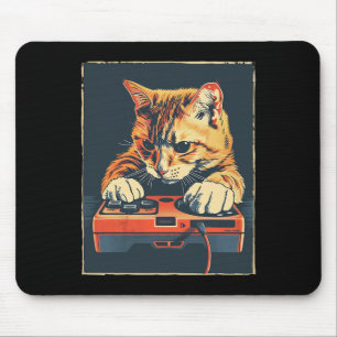 Retro Gamer Cat Having Fun Gaming Console For Game Mouse Pad
