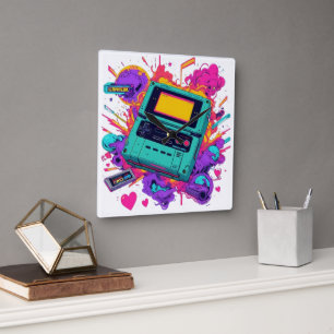 Retro Gamer Clock – 90s Neon Arcade Decor