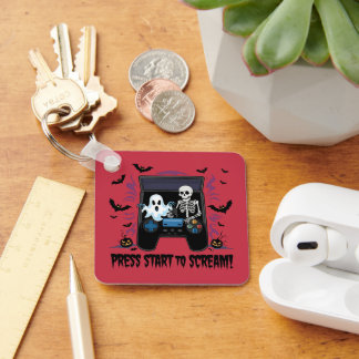 Retro Gamer Halloween - Skeleton Arcade Machine Key Ring