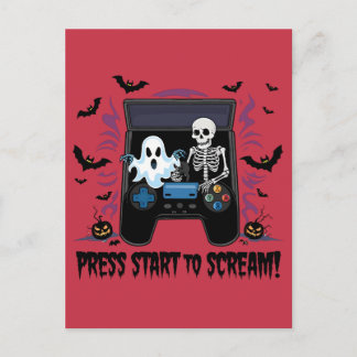 Retro Gamer Halloween - Skeleton Arcade Machine Postcard