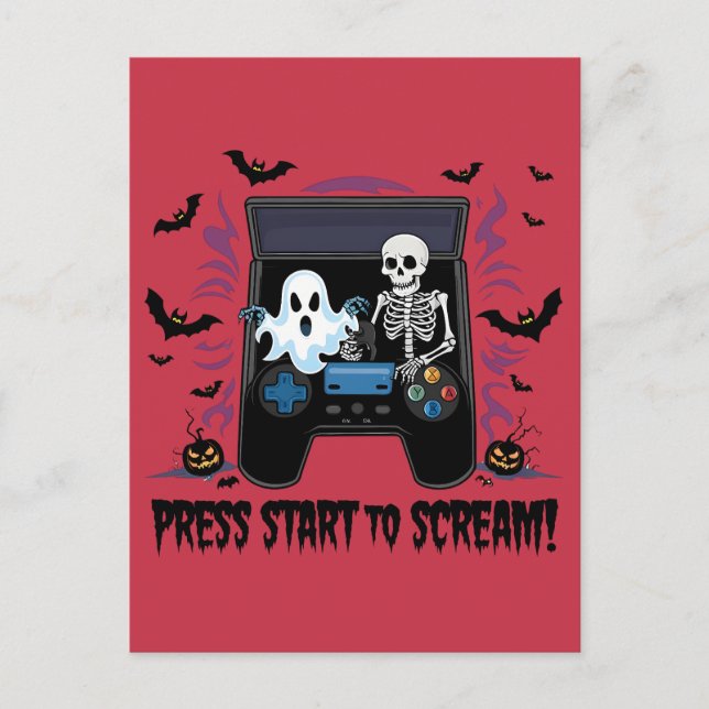Retro Gamer Halloween - Skeleton Arcade Machine Postcard (Front)