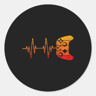 Retro Gamer Heartbeat Shirt Funny Video Game Gamin Classic Round Sticker