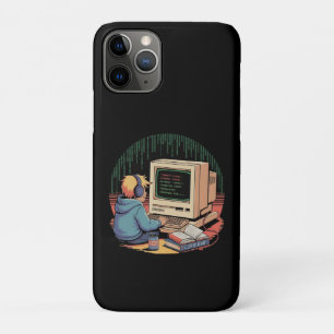 Retro Gamer Kid on Vintage Computer Pixel Art iPhone 11 Pro Case