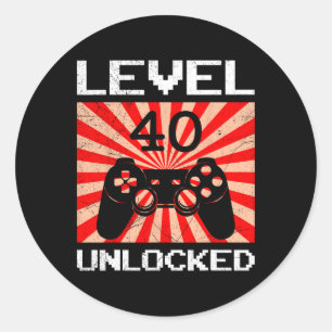 Retro Gamer Level 40 Unlocked Controller B-day Vid Classic Round Sticker