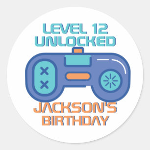 Retro Gamer Level Unlocked Video Game Boy Birthday Classic Round Sticker