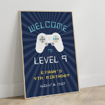 Retro Gamer Theme Kids Birthday Party Welcome Sign<br><div class="desc">Welcome guests to your child's video game themed birthday party with this cool retro sign featuring a video game controller on a navy blue background with vintage digital style lettering. "Welcome to level [age]" appears at the top,  with your child's name,  party occasion and date beneath.</div>