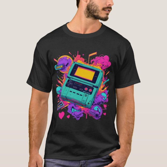 Retro Gamer Vibes – 90s Neon Arcade T-Shirt (Front)