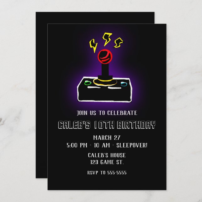 Retro Gamer Video Game Joystick Controller Party Invitation (Front/Back)