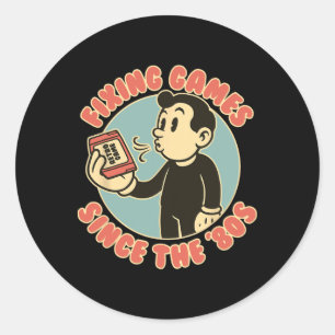 Retro Gamer Vintage Controller Gaming Men Women Ki Classic Round Sticker