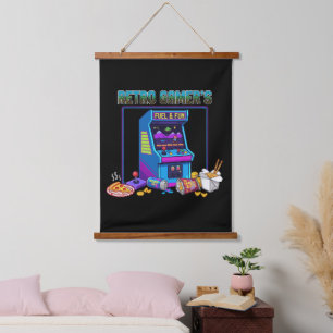  Retro Gamer's Fuel & Fun   8-Bit Pixel Art Arcade Hanging Tapestry