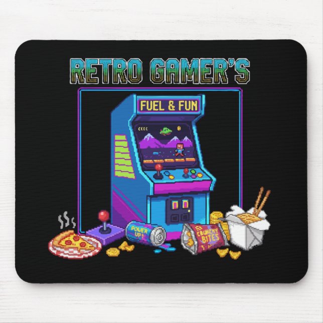  Retro Gamer's Fuel & Fun | 8-Bit Pixel Art Arcade Mouse Pad (Front)