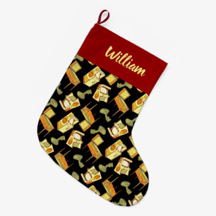 Retro Games Pattern Large Christmas Stocking