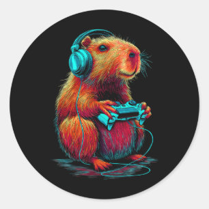 Retro Gaming Capyra Funny Video Gamer Rodent Anima Classic Round Sticker