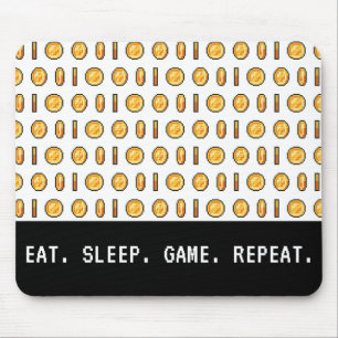 Retro Gaming Coins Pixel Pattern Mouse Pad