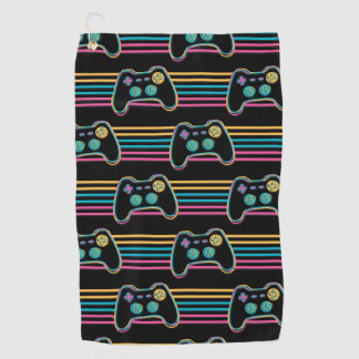 Retro Gaming Geek Gamer 80s neon colours Golf Towel