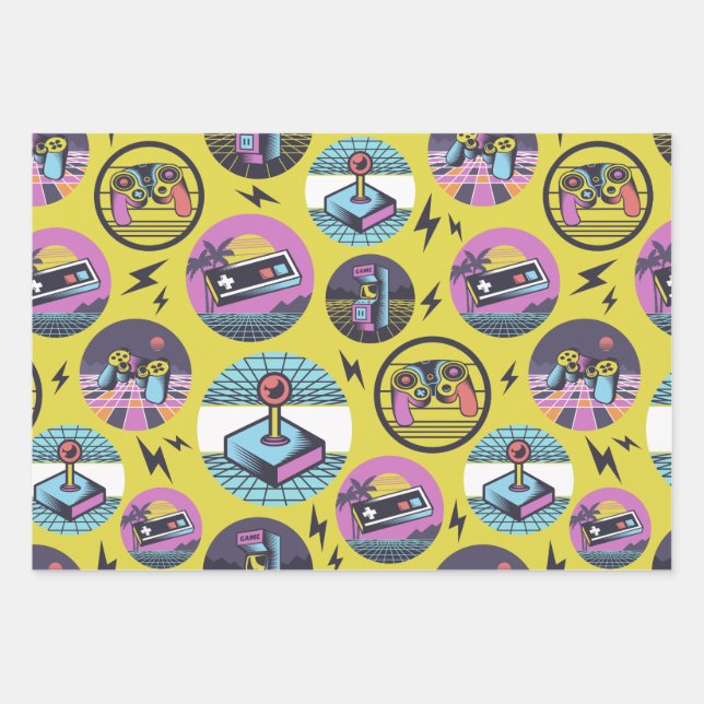 Retro Gaming Geek Gamer 80s Wrapping Paper Sheet (Front)
