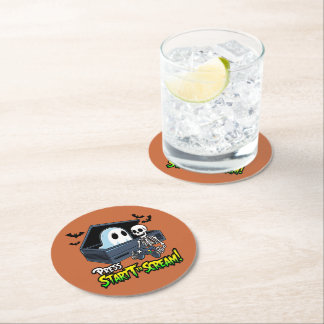 Retro Gaming Halloween - Skeleton Console Humor Round Paper Coaster