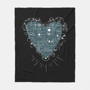 Retro Gaming Heart Video Game Controllers Gamer Fleece Blanket