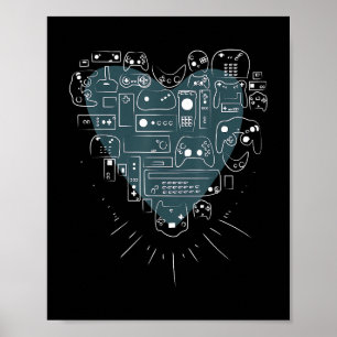 Retro Gaming Heart Video Game Controllers Gamer Poster