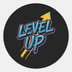 Retro Gaming Level Up Boys Girls Men Women Classic Round Sticker