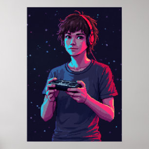 Retro Gaming Pixel Art Gamer Controller 8 Bit Nost Poster