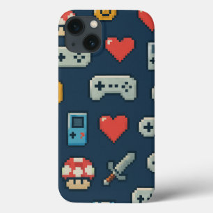 Retro Gaming Pixel Icons Colourful 8-Bit Gamer  iPhone 13 Case