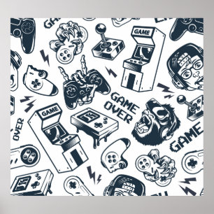 Retro gaming vintage pattern. poster