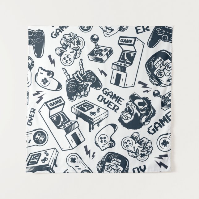 Retro gaming vintage pattern. tapestry (Front)