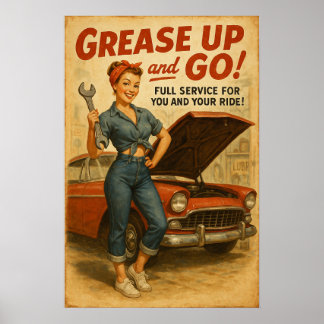 Retro Garage Pin Up Girl Graphic Poster