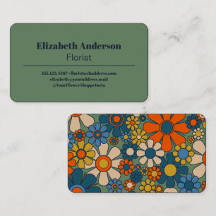 Retro Garden 60s 70s Aesthetic Floral Pattern Business Card