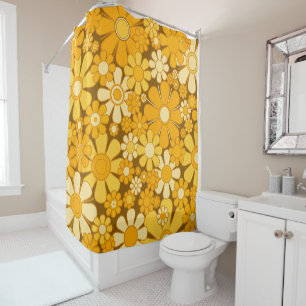 Retro Garden Cheerful 60s 70s Floral Pattern Shower Curtain