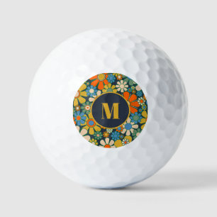 Retro Garden Cheerful Floral 60s 70s Initial Golf Balls