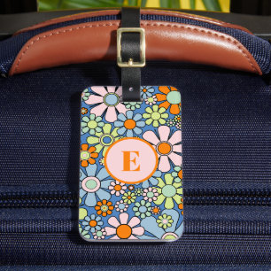 Retro Garden Cheerful Floral 60s 70s Personalised Luggage Tag