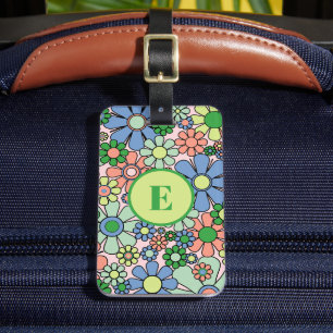 Retro Garden Cheerful Floral 60s 70s Personalised Luggage Tag