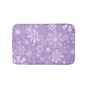 Retro Garden Cheerful Floral Pattern Lavender Bath Mat
