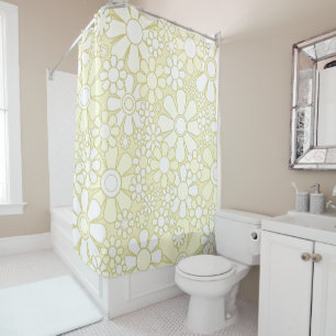 Retro Garden Cheerful Floral Pattern Pale Yellow Shower Curtain