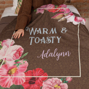 Retro Garden Custom Greeting Name Coffee Brown Sherpa Blanket