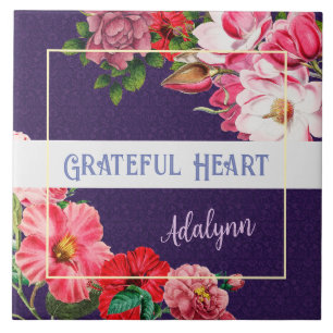 Retro Garden Custom Greeting Name Violet Purple Ceramic Tile