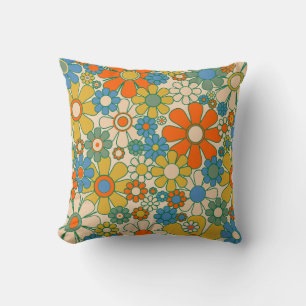 Retro Garden Floral 60s 70s Pattern Cushion
