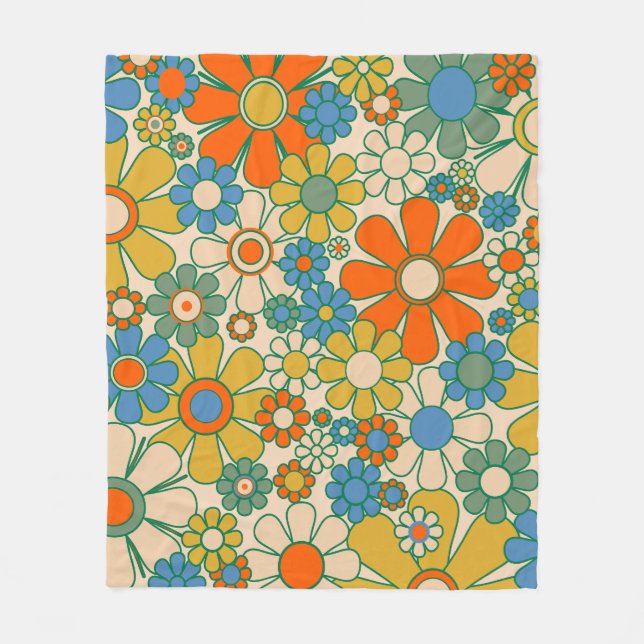 Retro Garden Floral 60s 70s Pattern Fleece Blanket (Front)