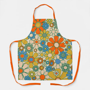 Retro Garden Floral Cheerful 60s 70s Pattern  Apron