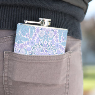 Retro garden florals in blue and violet hip flask