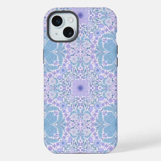 Retro garden florals in blue and violet iPhone case (Back)
