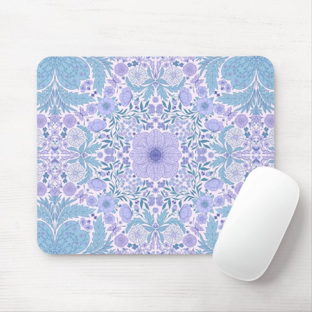 Retro garden florals in blue and violet mouse pad (With Mouse)