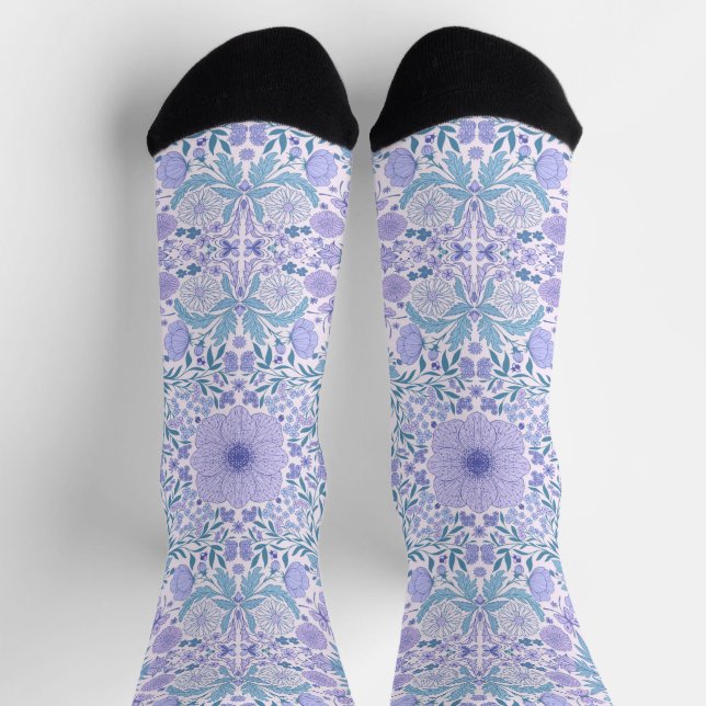 Retro garden florals in blue and violet socks (Top)