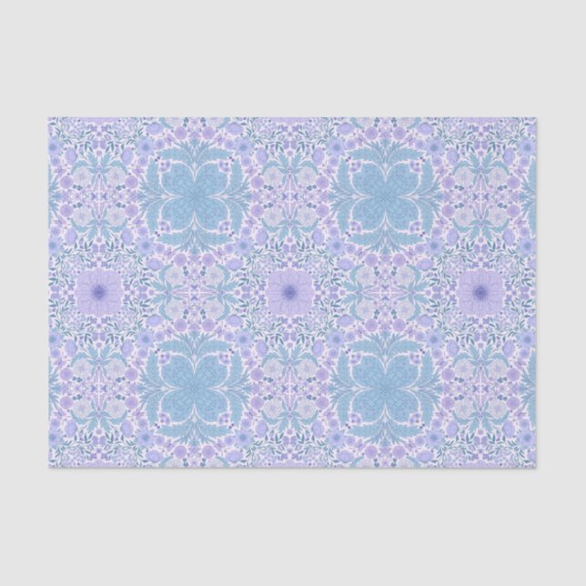 Retro garden florals in blue and violet tissue paper (Front)